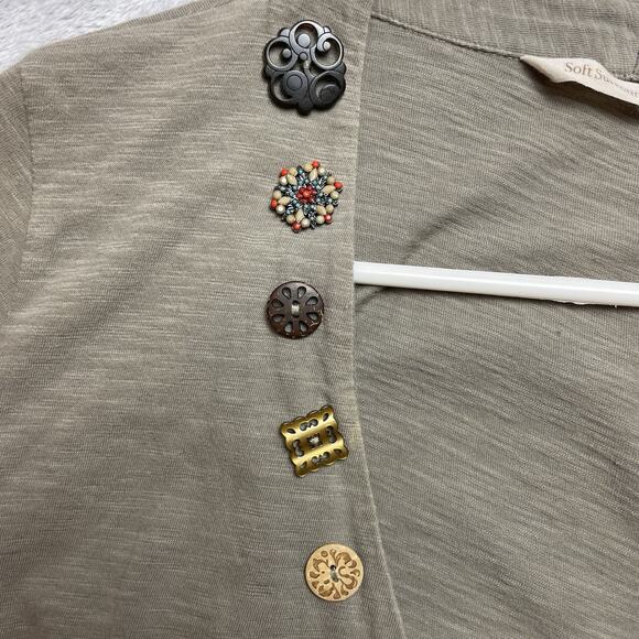 Soft Surroundings Wrap Tunic Top Womens S Gray Cotton Button Detail Asymmetrical - Picture 5 of 7